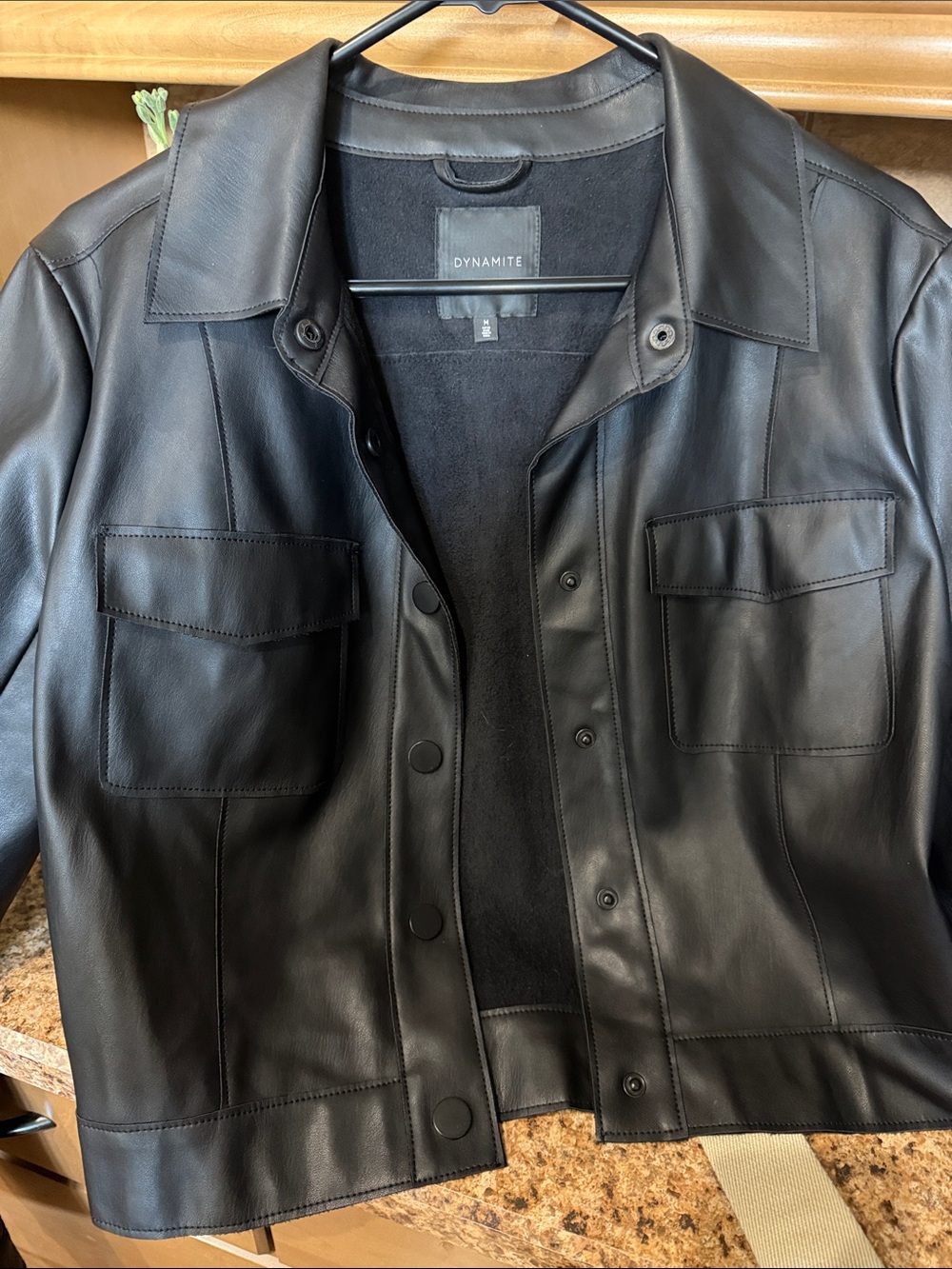 Dynamite Black Faux Leather Snap-Front Jacket